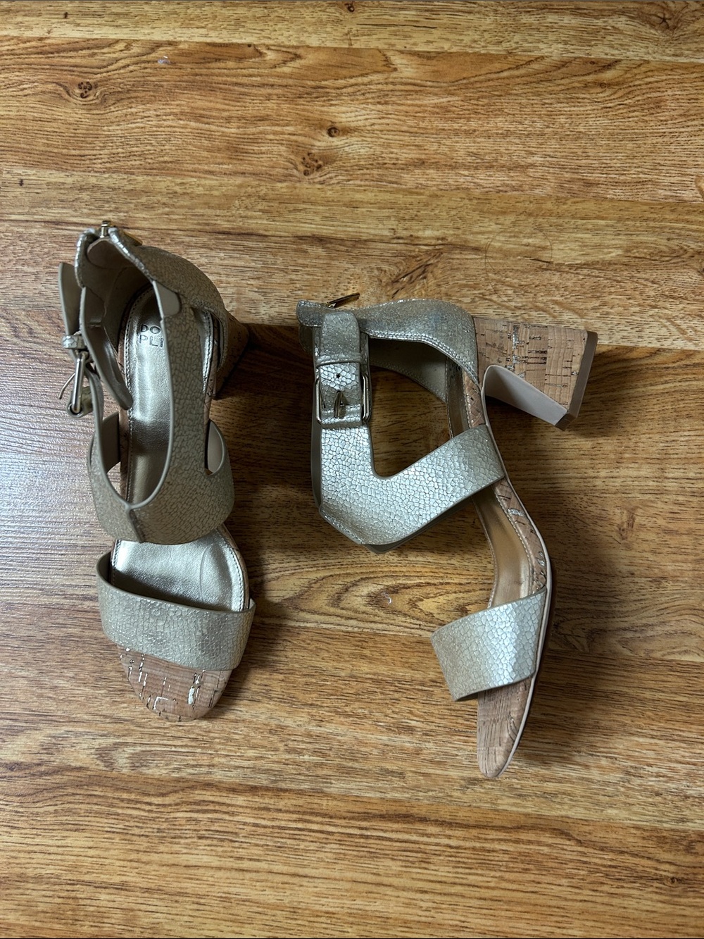 Donald J. Pliner Metallic Gold Cork Block Heel Sandals Size 9 M
